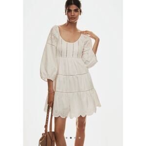 NWT Anthropologie Balloon-Sleeve Lace Scallop-Hem Romper - Size L MSRP $178